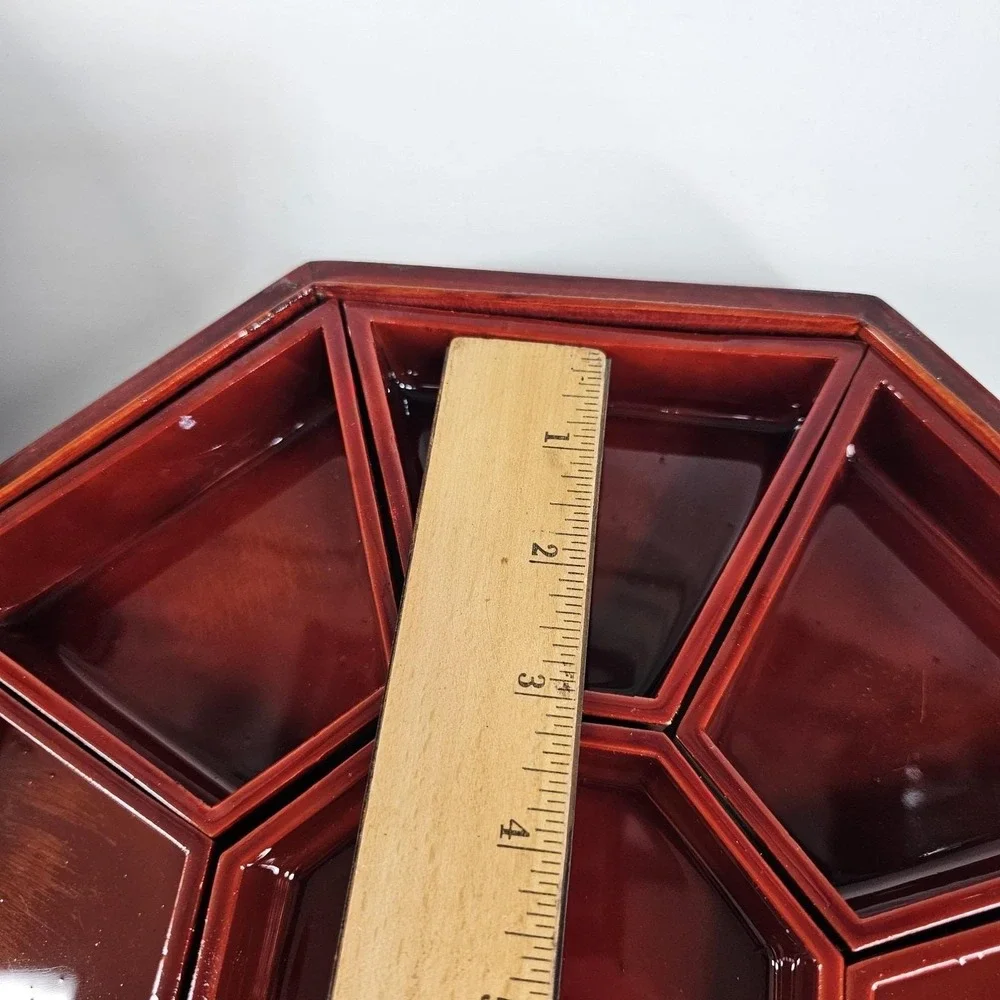 Antique China Mother of Pearl Inlay Lacquer Wooden Octagon Jewelry Bento Box